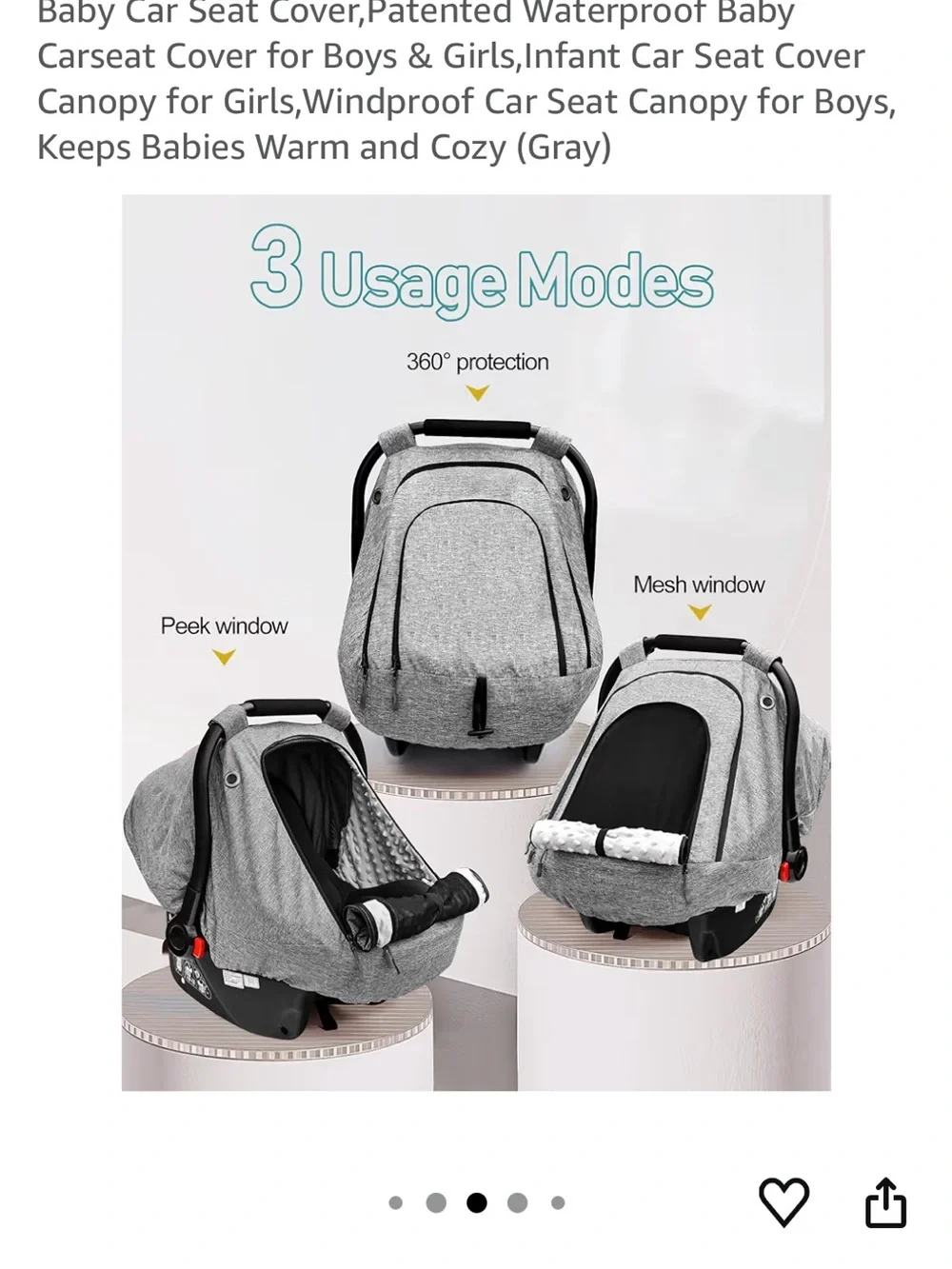 Gray Baby Car Seat Cover - Waterproof Canopy